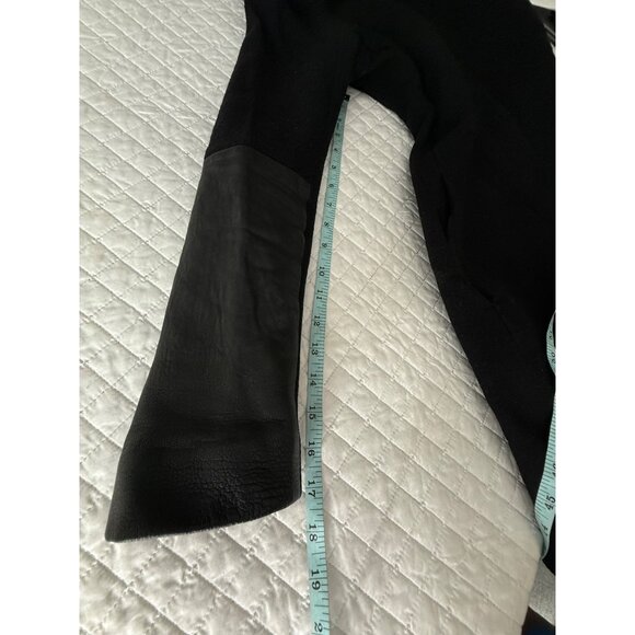 Club Monaco Womens Italian Wool Coat XS Black Leather Sleeve Detail - Picture 8 of 11